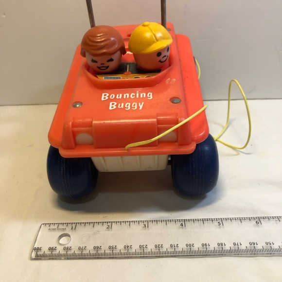 Fisher Price Bouncing Buggy 1973 Vintage Red White #122 Pull Toy Kids Made in US - Picture 6 of 12